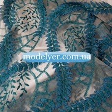 Ткань Сетка с вышивкой (изумруд)